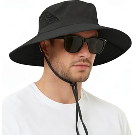 Wide Brim Sun Bucket Hat, Waterproof Boonie Hat for Men & Women | UPF 50+ UV Protection, Adjustable Fit, Chin Strap & Sweatband, Foldable Durable for
