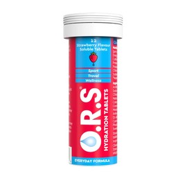 O.R.S Hydration Tablets with Electrolytes, Vegan, Gluten and Lactose Free Formula – Soluble Sports Hydration Tablets with Natural Strawberry Flavour, 12 Tablets