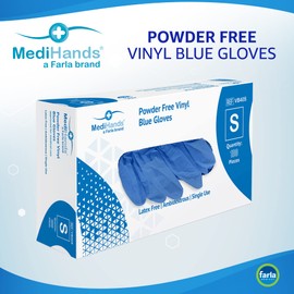 Farla MediHands Blue Small Vinyl Gloves - Box of 100 Disposable Vinyl Medical Glove - Powder, Latex, & Protein Free Glove - Multi-Purpose, Single Use Surgical Gloves