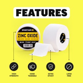 SPORTTAPE Zinc Oxide Tape - 2.5cm x 10m - Wrist & Finger Tape | Boxing Tape, Wrist & Hand Wrap | Sports Strapping Tape, Athletic Tape for Rugby, Football, Rowing, Volleyball & Golf - Single Roll