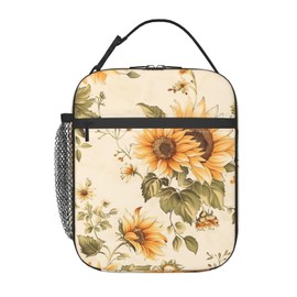 Ti Caldi Elegant Sunflower Lunch Box for Women Girls Kids, Insulated Cooler Vintage Floral Lunch Bag for School, Picnic, Office, Work, Travel, Reusable Portable Thermal Tote Polyester Lunch Bags