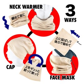 Orludo qa100104a01n0 Fishing Gear, Neck Warmer, Face Mask, Hat, 3-Way, Fleece Type, Cold Protection, Unisex, One Size Fits Most, Adjustable Drawstring, Black