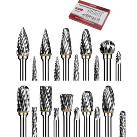 HIDOTOL Carbide Burr Set 20PC 1/8" Shank – 3mm Tungsten Double Cut Carbide Rotary Burr Set for Metal and Wood Carving, Grinding, Polishing, Engraving, Drilling.