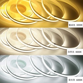 LEKE COB LED Light Strip, Flexible, High-Density, 98 LEDs/ft. (320 LEDs/m), DC 12 V, 180° Light, CRI>=90, Double-Sided Tape, Cuttable, Home, Office, Indoors, 6000 K White Light, 16.4 ft. (5 m)