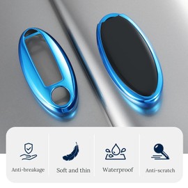 Kimity for Nissan Key Fob Cover, Stylish Soft TPU Key Case for Altima Sentra Maxima Rogue Armada Key Shell Series Keyless Entry Smart Car(Blue, A)