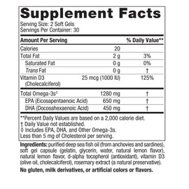 Nordic Naturals Ultimate Omega-D3, Lemon Flavor - 60 Soft Gels - 1280 mg Omega-3 + 1000 IU Vitamin D3 - Omega-3 Fish Oil - EPA & DHA - Promotes Brain, Heart, Joint, & Immune Health - 30 Servings