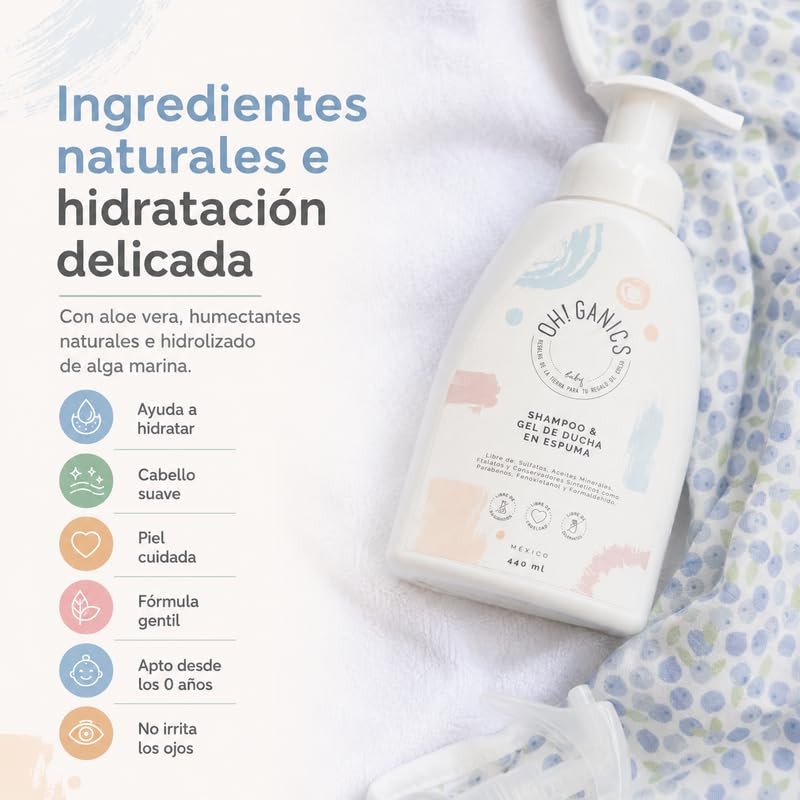 OH! GANICS Shampoo y Gel de Ducha Espuma Bebé 440