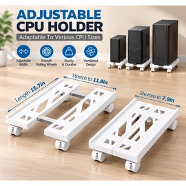 Adjustable PC Tower Stand for Under Desk Use – Ventilated Mobile CPU Holder with 4 Caster Wheels for Desktop Computers