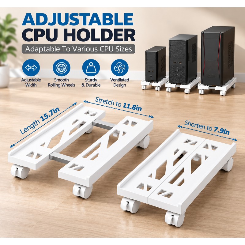 Adjustable PC Tower Stand for Under Desk Use – Ventilated