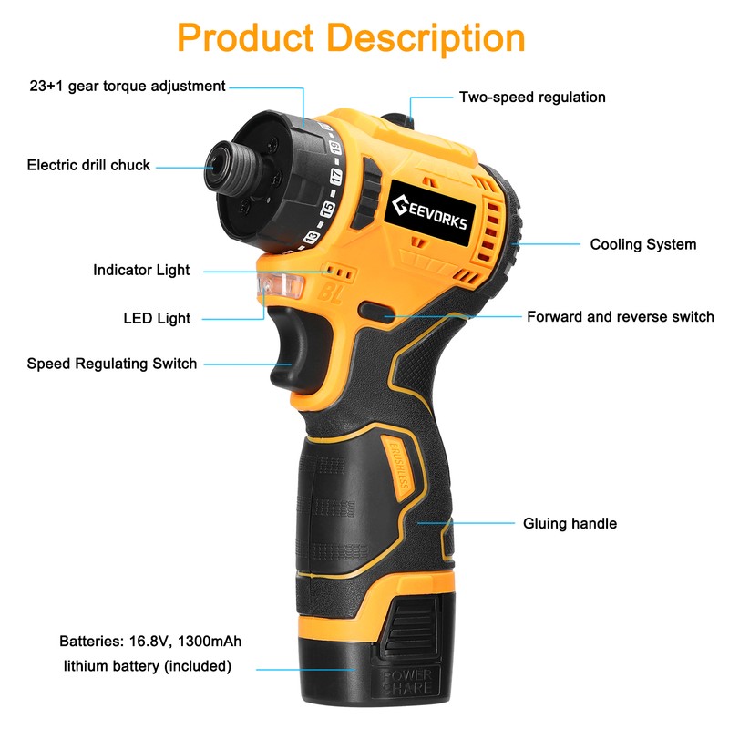 16.8V Lithium Screwdriver 55Nm Torque Multifunctional Repairing Tool Kit Electric