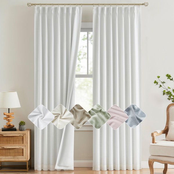 Kayne Studio White Pinch Pleated Blackout Curtains, Thermal Insulated Energy