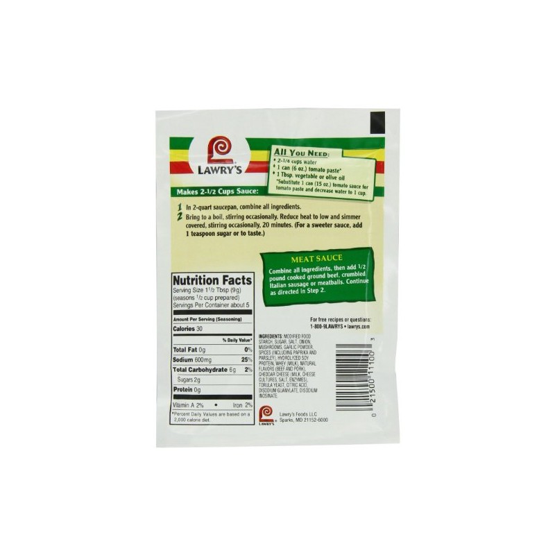 Lawry's Spaghetti Sauce Spice & Seasonings, Original Style, 1.5-Ounce Packets