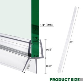 Shower Glass Door Bottom Seal, 2PCS 36 Inch Ultra Clear PVC Seal Strip with Sweep for 1/4"(6mm) Thick Frameless Glass Door, to Stop Water Leakage