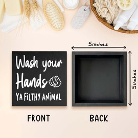 FUQWZ Funny Black Bathroom Decor, Wash Your Hands Ya Filthy Animal Wooden Box Sign, Funny House Decoration For Bathroom Toilet Washing Basin Shelf Table, Farmhouse Rustic Home Decor. (046)