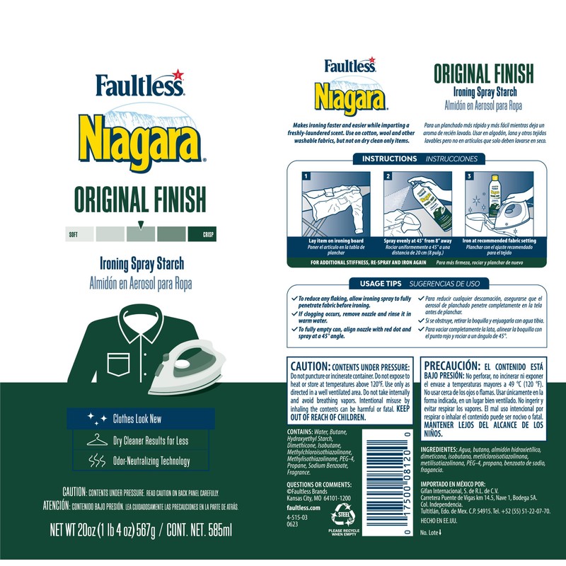 Niagara Original Hold Spray Starch for Clothes, Wrinkle Remover &