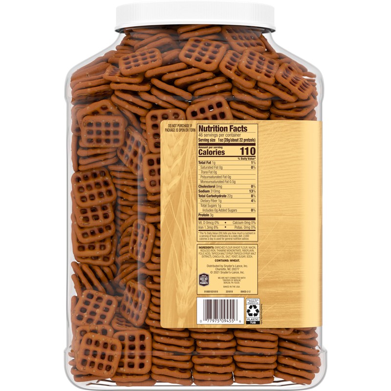 Snyder's of Hanover Pretzel Snaps, 46 Oz Canister