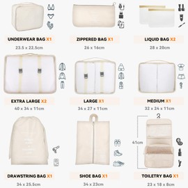WECUTE Koffer Organizer Set, 11-Teilige Packing Cubes Set, Wasserdichte Reise Kleidertaschen,Koffer Organizer für Urlaub und Reisen, Packwürfel Set Reise Würfel (Khaki)