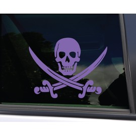 Pirate Skull and Swords Vinyl Decal Laptop Car Truck Bumper Window Sticker, 5.5" x 4.25”, Purple