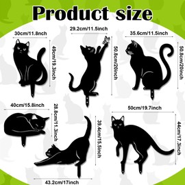Tandefio 6 Pcs Metal Cat Garden Decor Black Cat Silhouette Yard and Lawn Decorative Outdoor Cat Garden Stakes Weather Resistance Steel Cat Garden Statue Decor for Cat Lovers Gifts(Large)