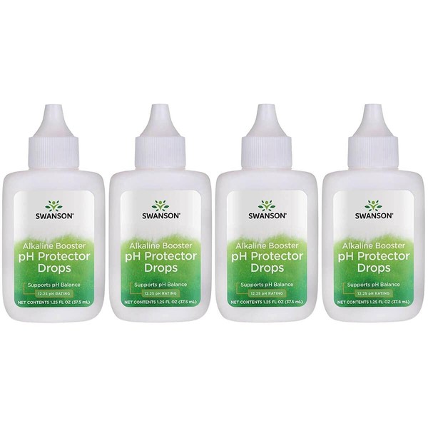 Swanson Alkaline Booster - pH Protector Drops with 12.25 pH Rating - Make Your Own Alkaline Water - Add to Distilled Water to Help Maintain pH Balance (1.25 Fl Oz) 4 Pack