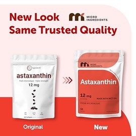 Micro Ingredients Astaxantina 12 mg, 60 cápsulas blandas | Suplementos antioxidantes de astaxantina de primera calidad* | Fuente de microalgas frescas