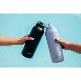 Ello Cooper 18oz Kids Stainless Steel Water Bottle with Straw and Carry Handle, Double Walled and Vacuum Insulated Metal, Leak Proof Locking Lid with Soft Silicone Spout, Reusable, BPA Free, Black