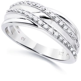 Elegant Ring for Women 925 Sterling Silver with Cubic Zirconia Wide Engagement Ring, Precious metal, Cubic Zirconia