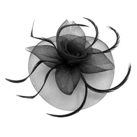 WATAME Fascinators for Women Girls Derby Hats Feather Flower Ribbons Fascinator Headband Wedding Cocktail Tea Party Hats (US, Alpha, One Size, Black)