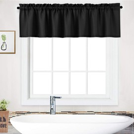 NANAN - Cenefa de cortina de ducha, resistente al agua, tejida, con textura de gofre para baño, cortina de ventana corta, bolsillo para barra, cortina de cenefa de cocina, cortinas de café, 60 x 15 pulgadas, color negro, un panel