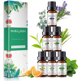 MAYJAM Essential Oil Set, Popular Set of 6, Aroma Oil, Essential Oil, Gift, Lavender Eucalyptus, Peppermint, Sweet Orange, Lemongrass Tea Tree, 0.3 fl oz (10 ml) Each
