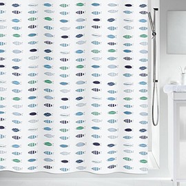 Spirella 10.19261 Santorini Blue Textile Shower Curtain – Fabric Shower Curtain, 180 x 200 cm Blue
