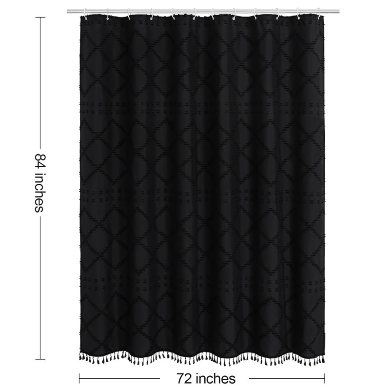 Craidlela Extra Long Black Boho Woven Fabric Shower Curtain with