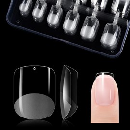 Gelike ec Short Square Nail Tips - XS Soft Gel Nail Tips Square Shaped Full Cover Gel X Nails Pre Etched for Extensions,PMMA Resin Clear Strong False Press on Nails 120PCS 12 Sizes,EXTRA SHORT SQUARE