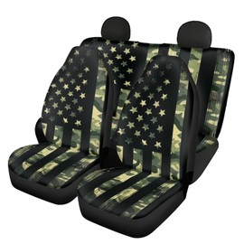 SEANATIVE American Flag Army Green Camo Print Car Seat Covers Full Set Front and Rear Split Bench Car Seat Cover Interior Accessories for Auto Truck,Easy to Install