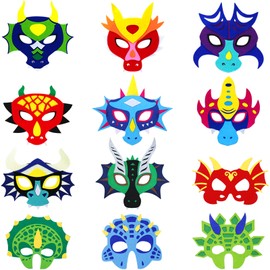 iROLEWIN 12 Pack Felt Dragon-Masks for Kids Party-Favors Toys Dinosaur Dress-Up-Costumes Boys Girls Christmas Birthday Gifts