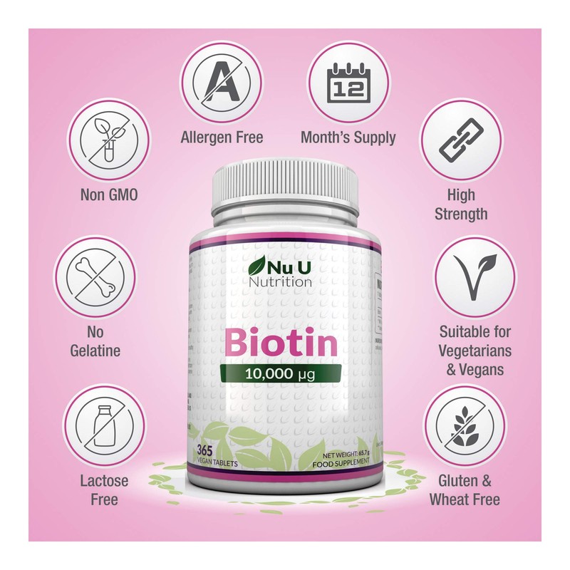 Biotin Hair Growth Supplement - 365 Vegan Tablets (Full Year