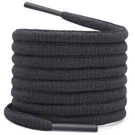 WEGOODZF Oval Trainer Shoe Laces: 4MM Thick Half Round Coloured Running Shoe Ring and Football Sports Replacement Shoelaces for Men and Women 2 Pairs, 22 dark grey