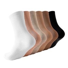 Kaempe 6 Pairs Pilates Socks, Stopper Socks Women 36-40, Yoga Non-Slip Socks Women's 36-40 Grip Crew Socks Non-Slip Socks for Yoga, Fitness, Ballet
