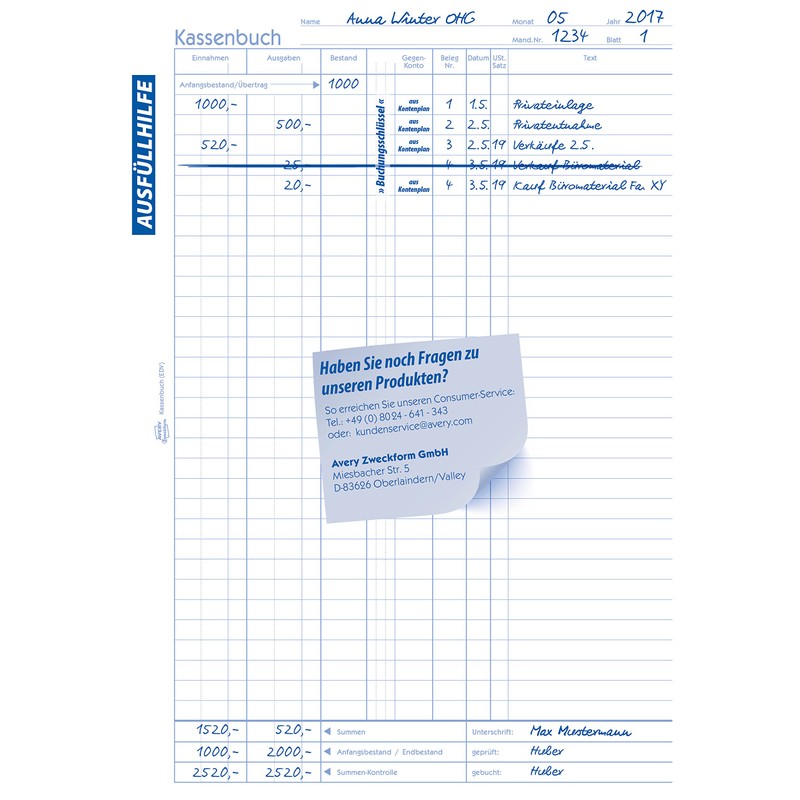 Avery Zweckform© 1756 cashbook, A4, compatible with control rails 300,