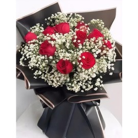 TYPAILYX 20 Sheet 22.8x22.8 Inch Flower Wrapping Paper - Waterproof Floral Bouquet Wrapping Paper for Wedding Birthday Gift DIY (Black + Gold Edge)