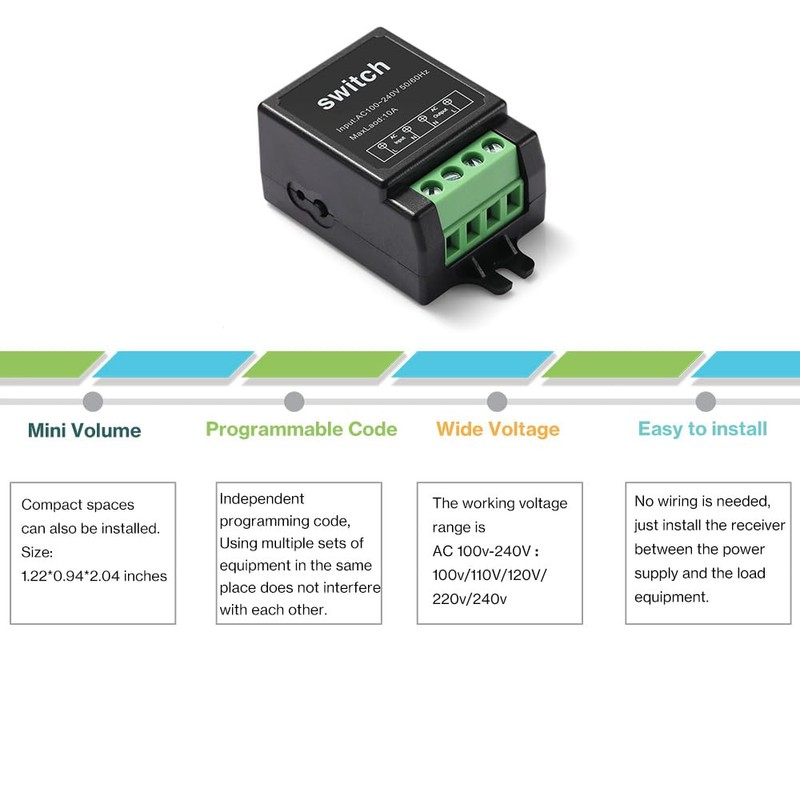SRDKG 220v Remote Control Switch,Mini 220 Volt Wireless Remote Switch,ac