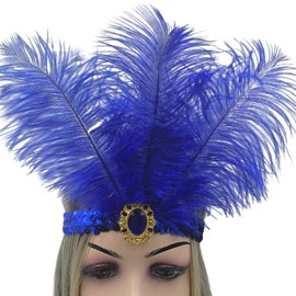 GOODIY Women's Sequins Headpiece, 2pcs Feather Headdress Mardi Gras Accessories 1920s Flapper Fashion Headbands For Women (Blue, Medium)