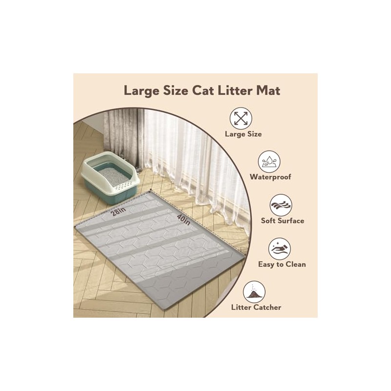 Garoopion Cat Litter Box Mat, Large 40" X 28" Litter
