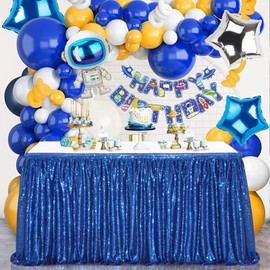 9ft Royal Blue Table Skirts for rectangle Sequin Table Cloth Glitter Table skirt for Birthday Party Baby Shower Decor