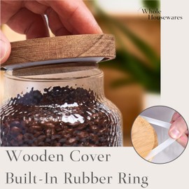 Whole Housewares Glass Jars with Lids - Set of 2 - Mason Jars - Borosilicate Glass Jar with Wooden Lid - Container for Sugar, Coffee, Tea - Decorative Canisters - Candy Jars with Lids (99oz & 77oz)