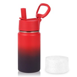 Volhoply 14oz kids stainless steel insulated leakproof thermos water bottle with straw Lid and Silicone Boot,BPA-Free Easy Use for Boys&Girls,double wall Vacuum(Red Purple,1)