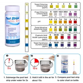 100 Pcs Hot Tub Testing Strips,6 in 1 Kit Pool Testing Strips and Spa Chemicals Swimming for Rapid Measurement of Residual Chlorine in Water PH Total Hardness Alkalinity for Tubs Free Bromine Ttorage