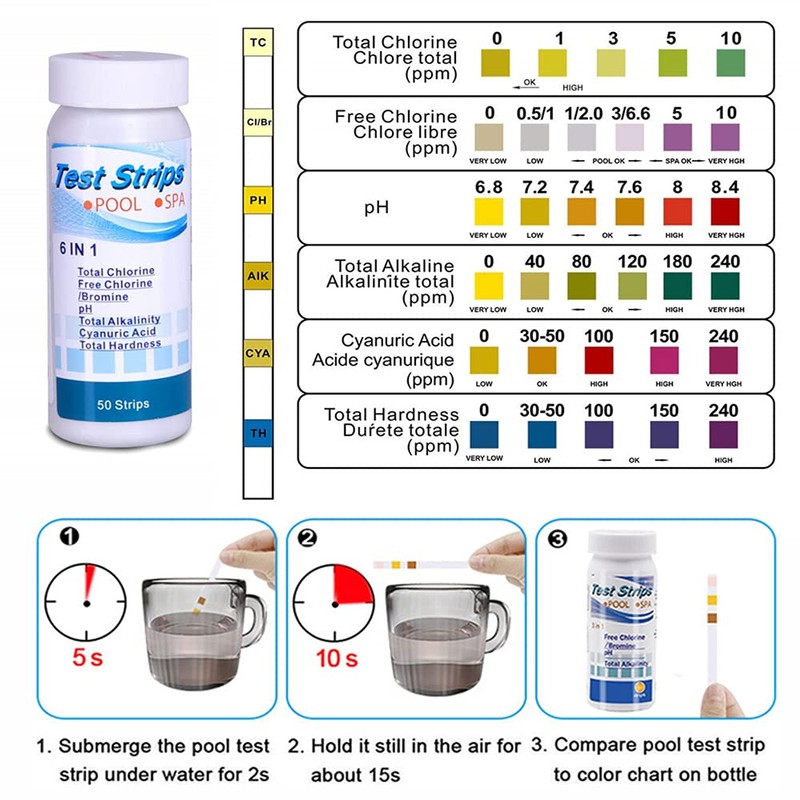 100 Pcs Hot Tub Testing Strips,6 in 1 Kit Pool