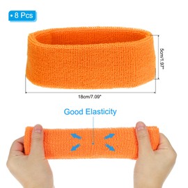 PATIKIL Sweatband Headbands, 8 Pcs Terry Cloth Sweat Band for Women Men Sports Basketball Tennis Athletic Gym Working Out, Orange