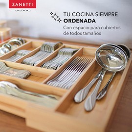 Zanetti - Bandeja para Cubiertos Expandible - 8 compartimentos - 100% Bambú